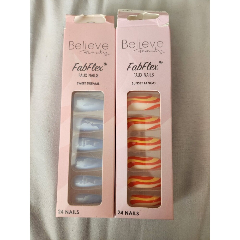 Believe Beauty FabFlex Long Length Faux Nails Sweet Dreams & Sunset Tango